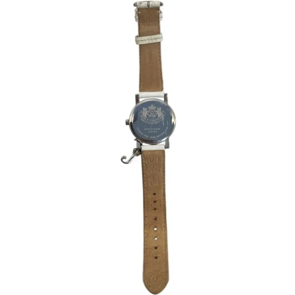 Juicy Couture Watch Rainbow Number Face Silver J Charm White Leather Strap